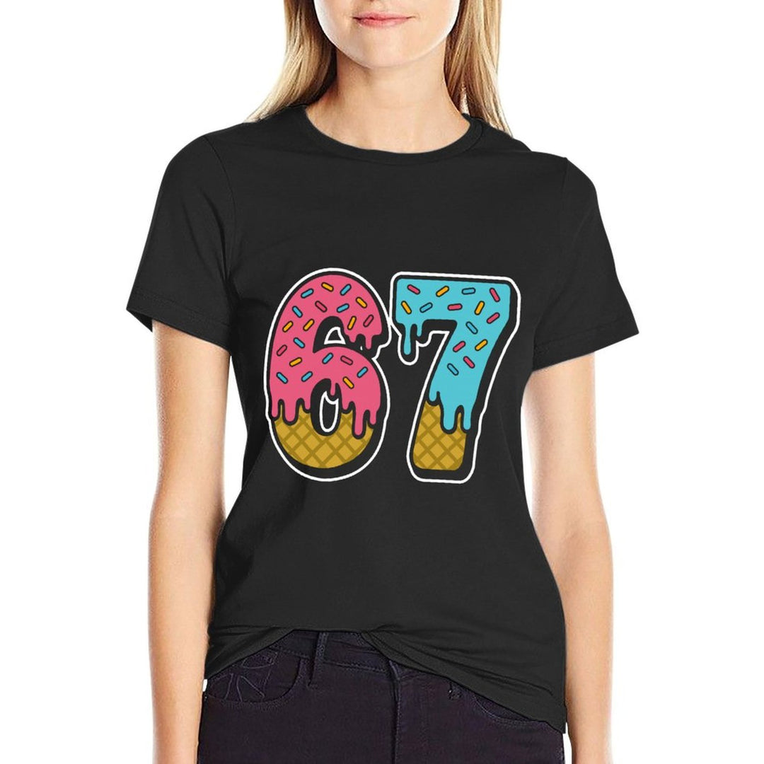 67 Ice Cream Drip Meme Funny Six Seven Gen Alpha Slang  Vintage-inspired T-Shirt