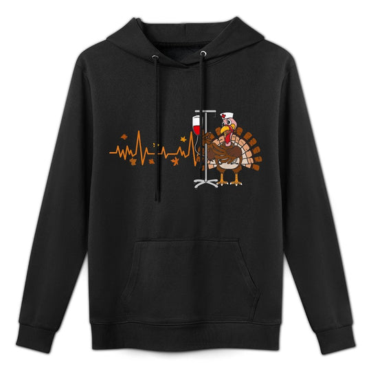 Heartbeat Turkey Nurse Thanksgiving Scrub Top Fall RN ICU ER All-Day Comfort Hoodie