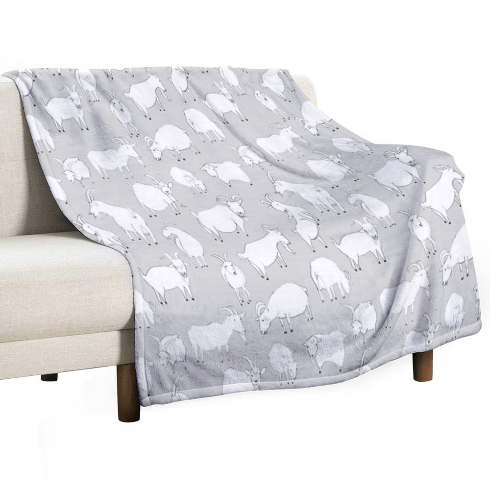 Goats Playing - Grey Velvety-soft Throw Blanket