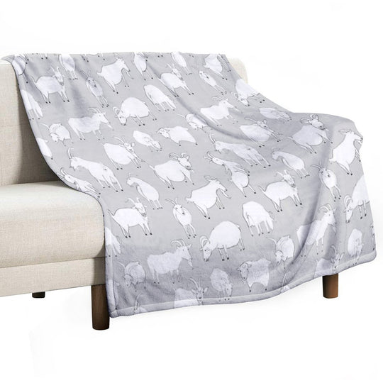 Goats Playing - Grey Velvety-soft Throw Blanket