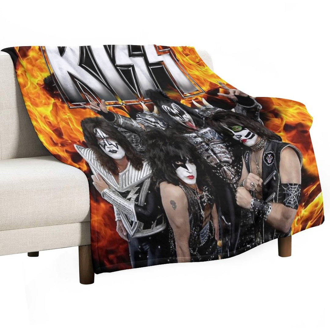 KISS with Logo And Band Shrink-resistant Throw Blanket