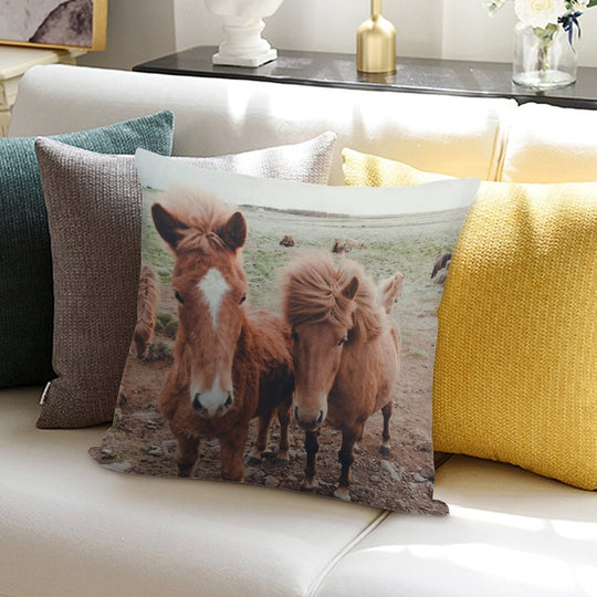Icelandic Ponies Soft Anti-Pilling Throw Pillow