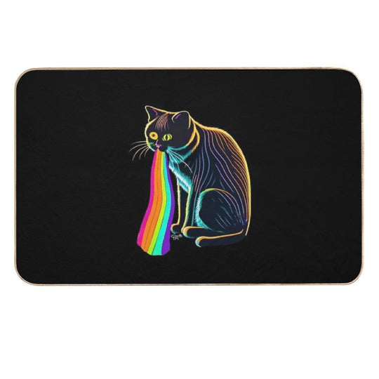 Neon Cat Rainbow Sic Vomit Puke  Absorbent Bath Mat