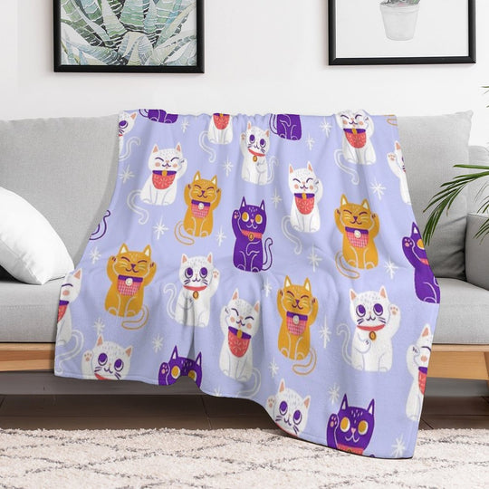 Lucky Kitty Cats Maneki-Neko Waving Beckoning Cat Shrink-resistant Throw Blanket