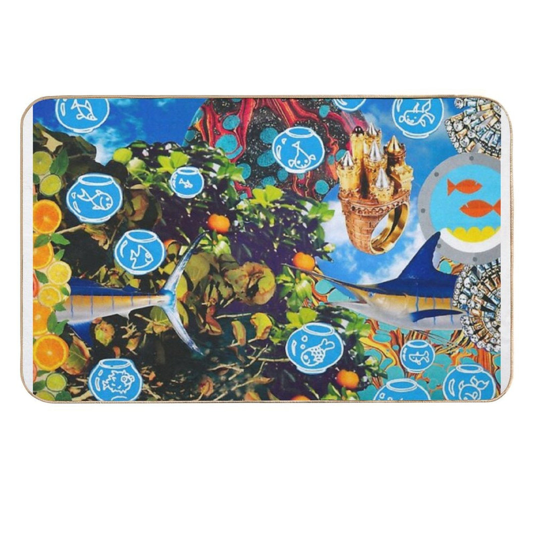 Original Analog Paper Collage Titled Summer Seas  Non-Slip Bath Mat