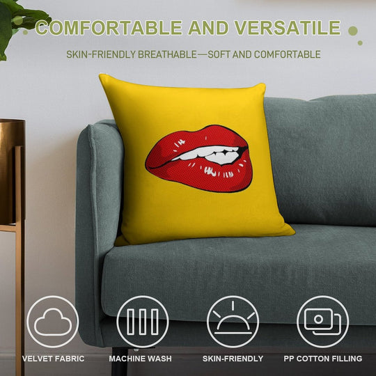Sexy Biting Lips Throw Pillow Face Mask Soft Short Plush Fabric Throw Pillow