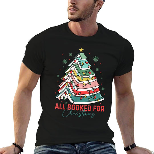 All Booked for Christmas Book Lovers Xmas Tree Lights Funny  Affordable Price T-Shirt