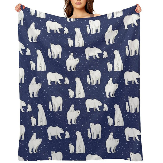 Winter Polar Bears And Stars on Navy All-season Throw Blanket