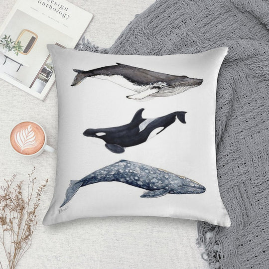 Orca, Humpback And Grey Whale Soft Home Decor Throw Pillow