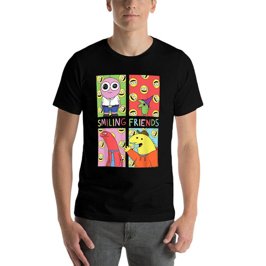 Smiling Friends Pop Art Character Grid Funny Cartoon  Relaxed-fit T-Shirt