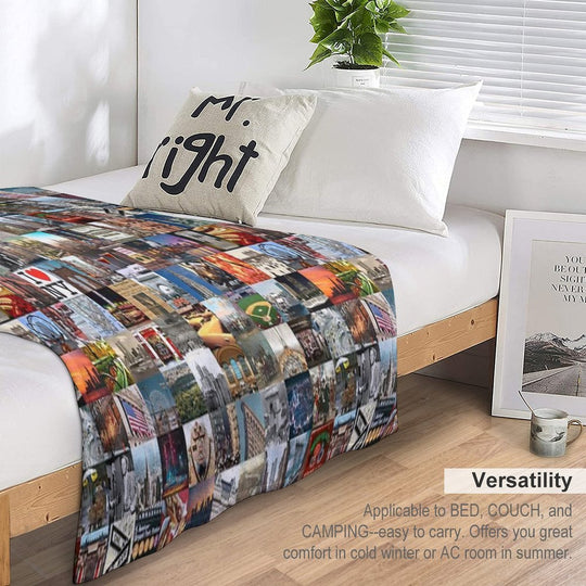 Typical New York - Collage of Images of The City And History Plush Throw Blanket