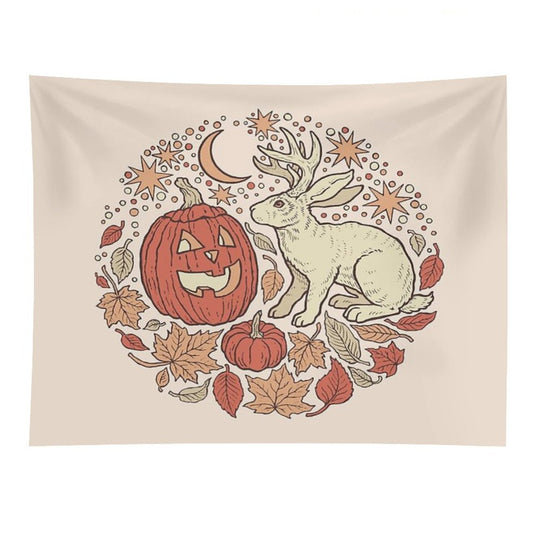 Halloween Friends  Jackalope And Jack-O-Lantern Autumn Art Tapestry