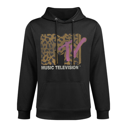MTV Music Television Leopard Pattern Distressed Classic Logo Layering Staple Hoodie
