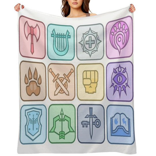 JoCat Crap Guide to DnD Class Icons [Color] Versatility Throw Blanket