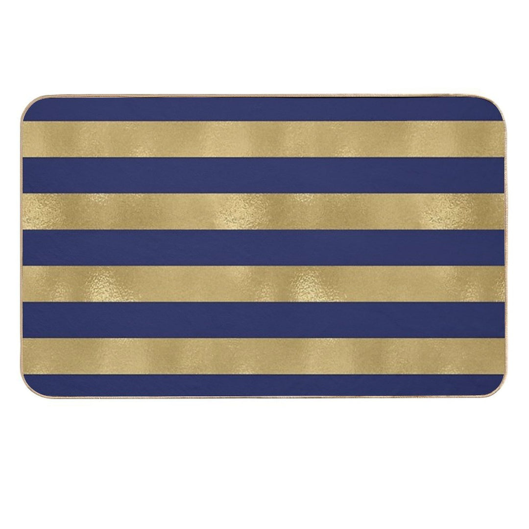 Navy Blue And Gold Metallic Horizontal Stripes  Toxin-Free Bath Mat