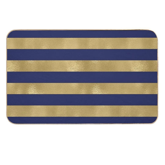 Navy Blue And Gold Metallic Horizontal Stripes  Toxin-Free Bath Mat