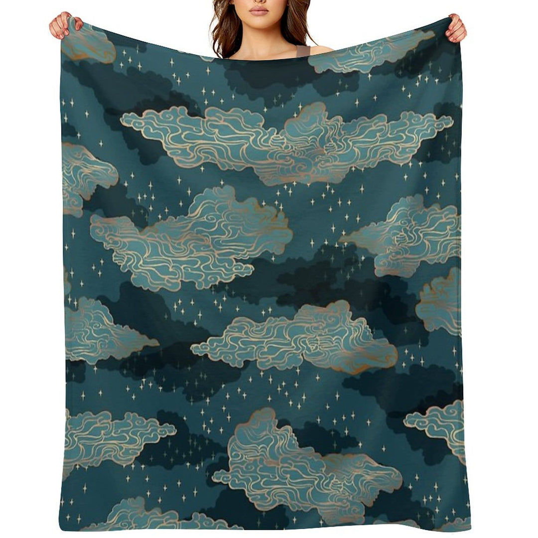 Clouds And Stars {Golden And Blue} Comfort Throw Blanket
