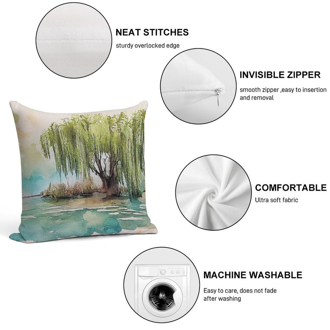 Weeping Willow Tree Painting #2 Soft Washable Throw Pillow