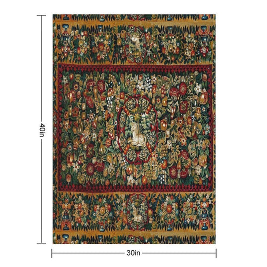 Medieval Unicorn Floral Tapestry Compact Throw Blanket