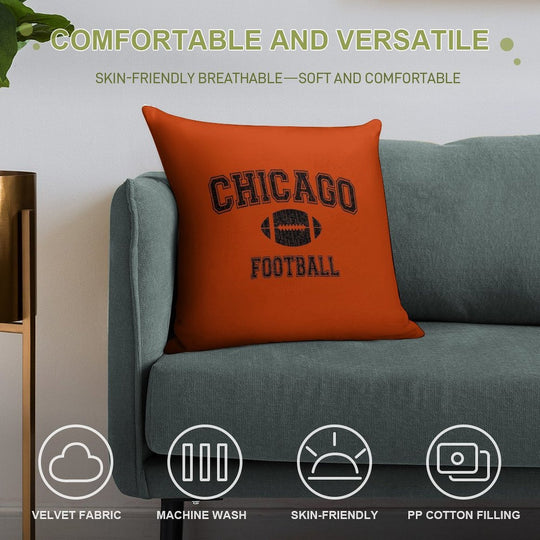 American Football Sport Design  Chicago Football - Distressed Soft Short Plush Fabric Throw Pillow