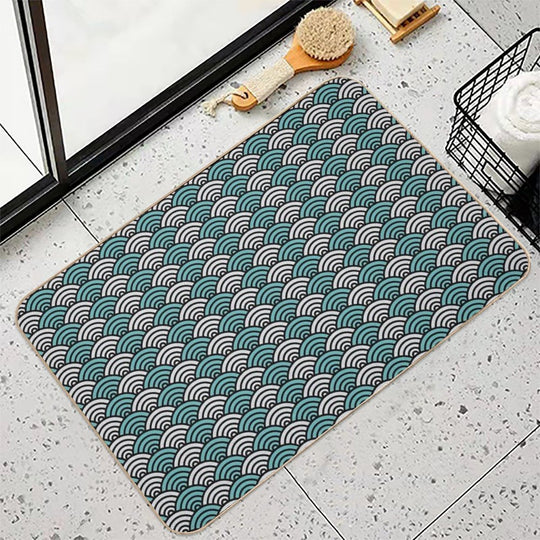 Japanese Ocean Waves Abstract Print  Dirt-Trapping Bath Mat