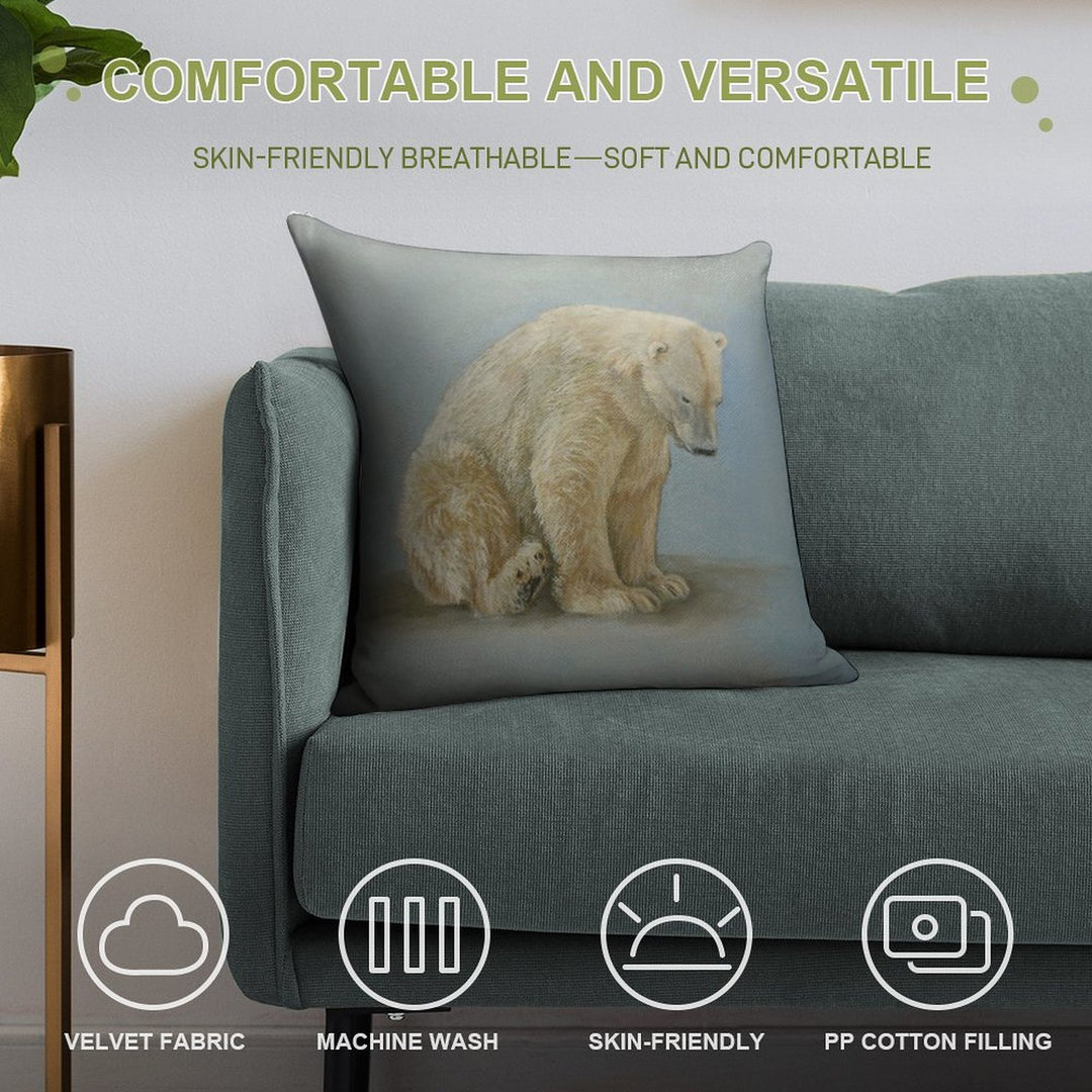 Polar Bear Sitting Soft Luxury Feel Throw Pillow