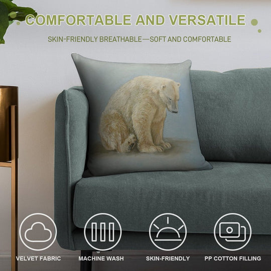 Polar Bear Sitting Soft Luxury Feel Throw Pillow