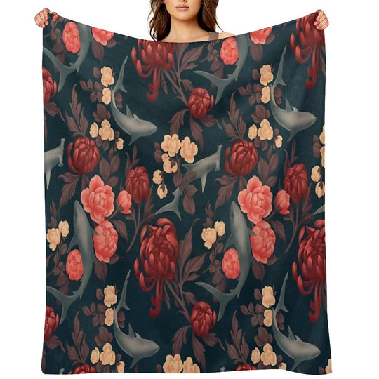 Botanical Shark (Red And Blue) Versatility Throw Blanket