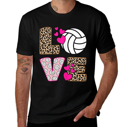 Cute Love Volleyball Leopard Print Women Girls Volleyball  Durable T-Shirt