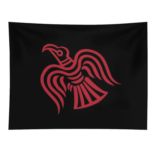Norse Viking Raven of Odin Red Tapestry