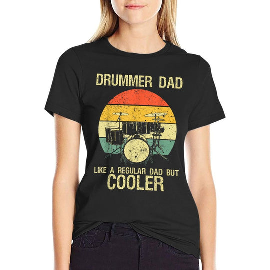 Funny Drumming Art For Dad Father Drumline Drum Set Drummer  Oversized Silhouette T-Shirt