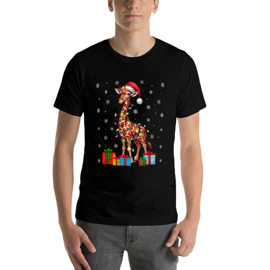 Giraffe Ugly Xmas Lights Santa Hat Giraffe Christmas  Slim-fit Cut T-Shirt