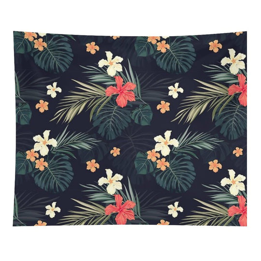 Dark Tropical Flowers Tapestry