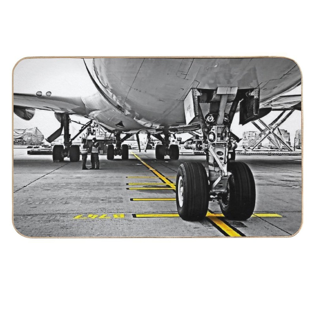 Copy of Boeing 747 Nose Wheel Parked on Yellow Line  Repositionable Bath Mat