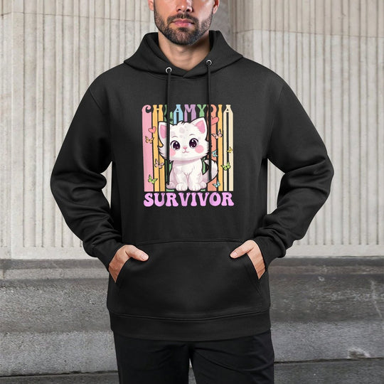 Chlamydia Survivor Cat Meme Funny Kawaii Cat for Adult Humor Moisture-Wicking Hoodie