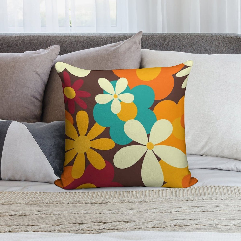 Retro 70s Classic Colors Flower Power Seamless Repeat Pattern Print Soft Durable Construction Throw Pillow