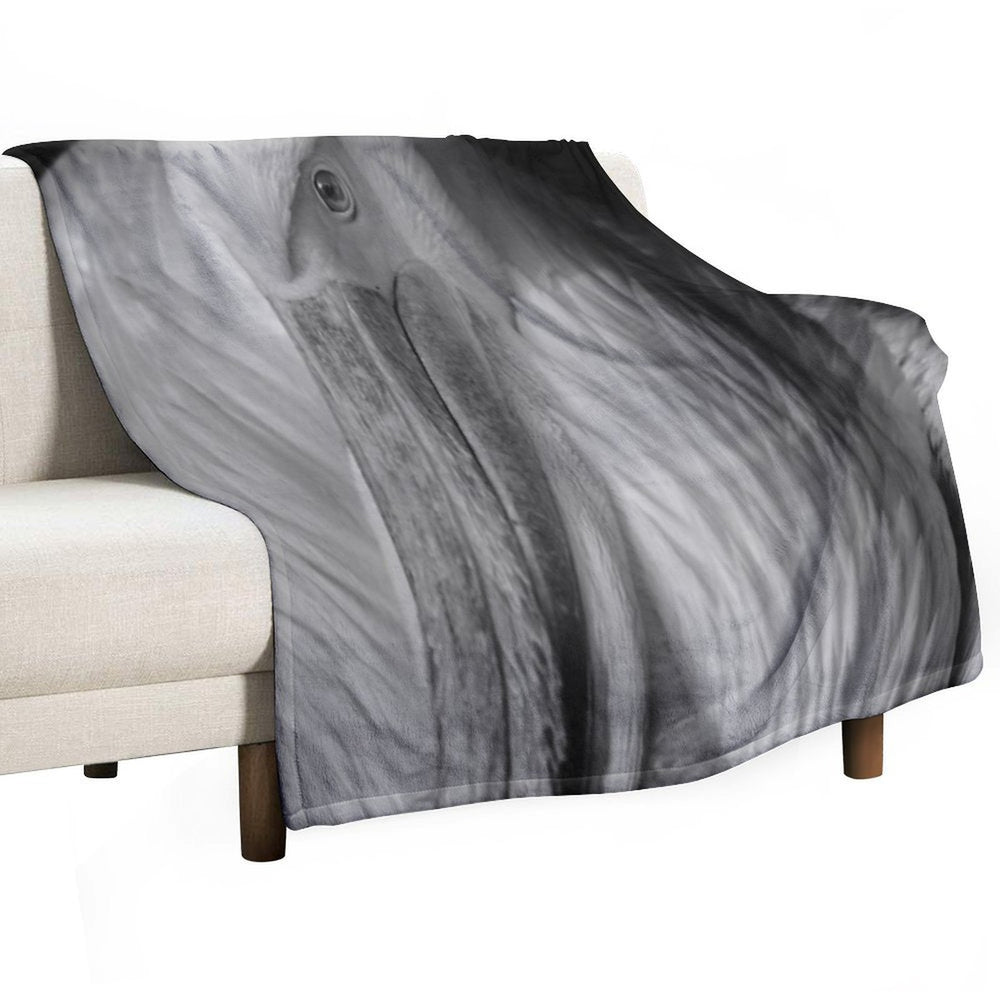 Pelican Portrait in Black And White – Wildlife Fine Art Photography Quick-dry Throw Blanket