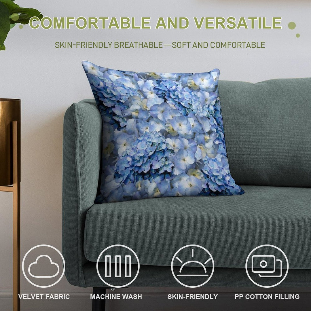 Blue Hydrangea - Floral Art Soft Reinforced Edging Throw Pillow