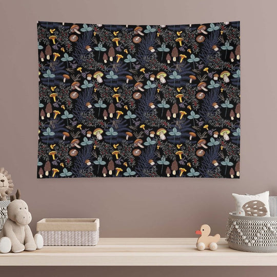 Dark Wild Forest Mushrooms Tapestry