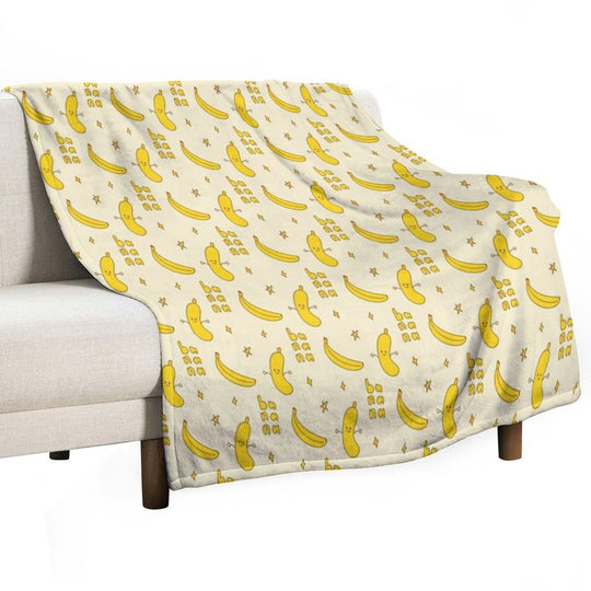 Cute Banana Pattern  Kawaii Fruit Art  Yellow Aesthetic Design Velvety-soft Throw Blanket