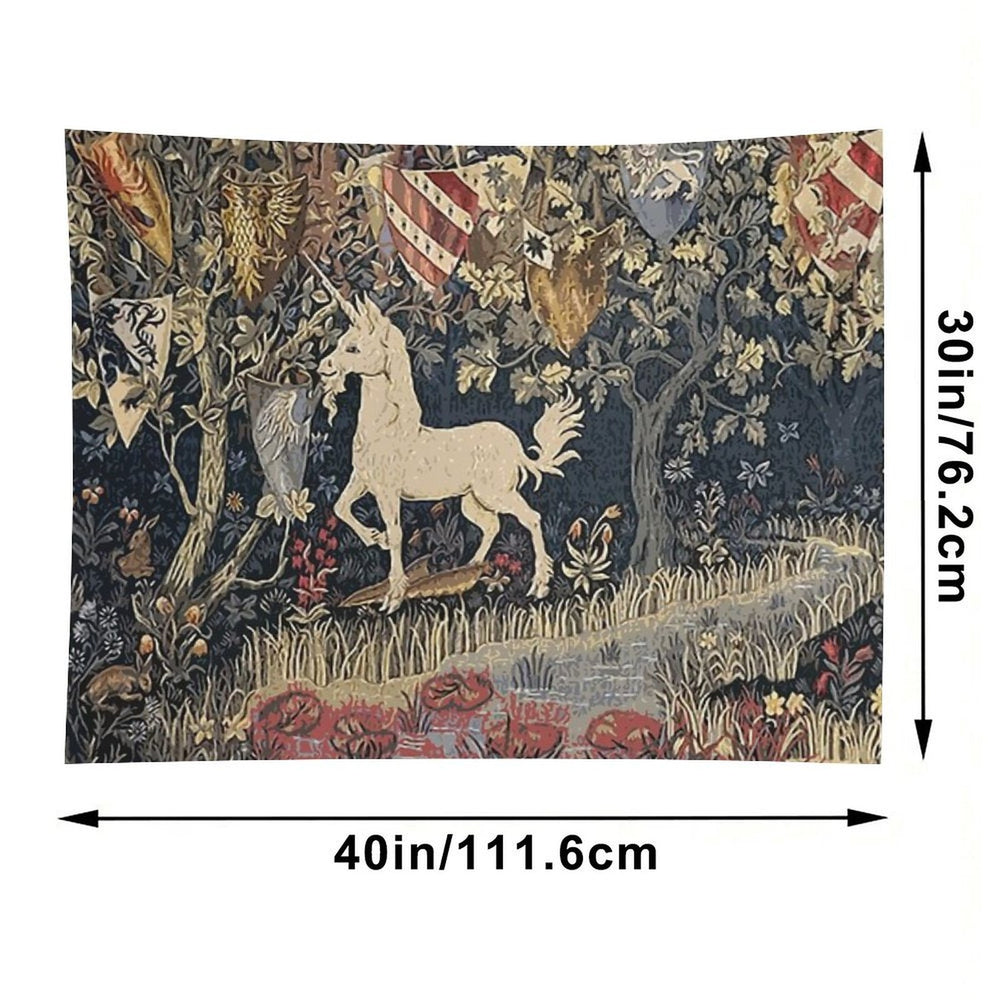 Medieval Unicorn Midnight Floral Tapestry Tapestry