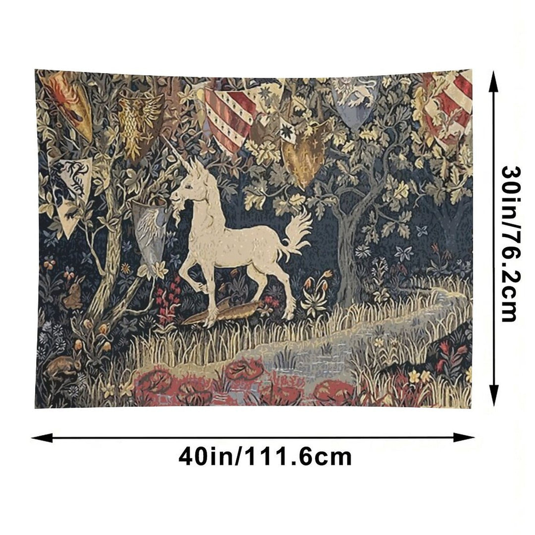 Medieval Unicorn Midnight Floral Tapestry Tapestry