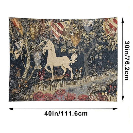 Medieval Unicorn Midnight Floral Tapestry Tapestry