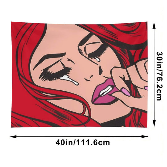 Red Crying Comic Girl Tapestry
