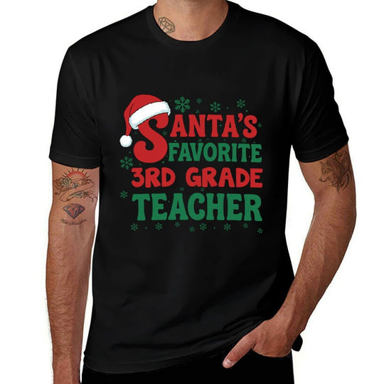 Santas Favorite 3rd Grade Teacher Christmas Holiday Pajama  Graphic-printed T-Shirt