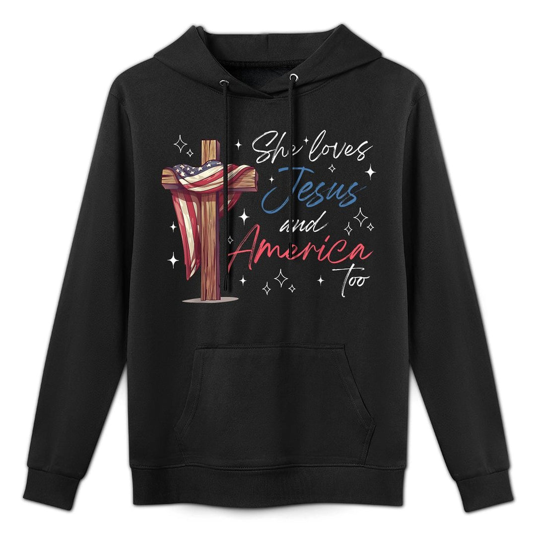 She Loves Jesus And America Too USA 4th of July Women Casual Wear Hoodie