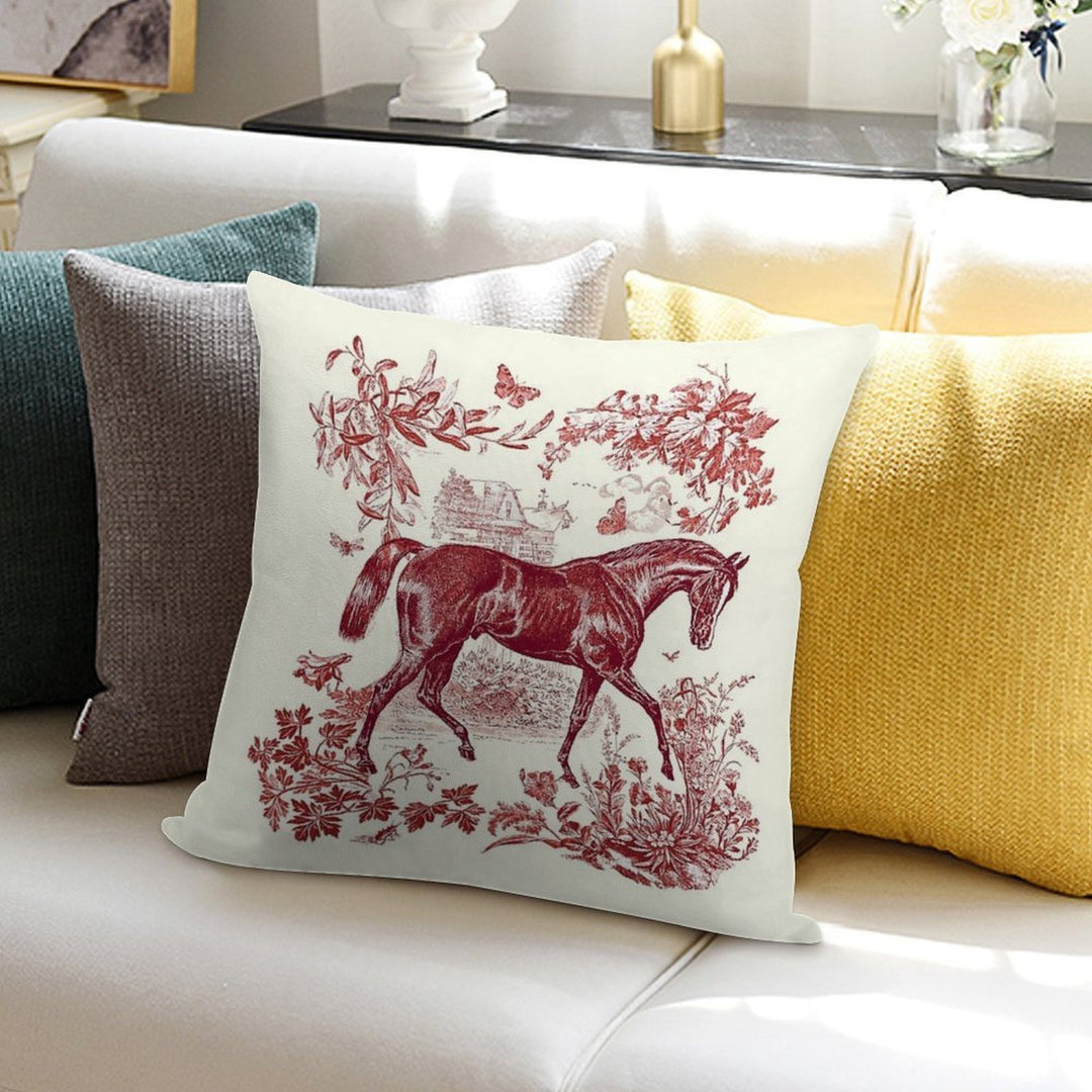 Elegant Stylish Vintage Rustic Horse Red Floral Toile Soft Luxury Feel Throw Pillow