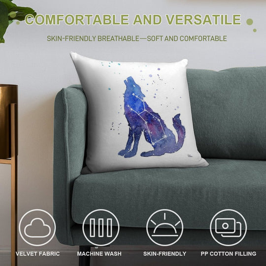 Galaxy Howling Wolf Soft Bedroom Essential Throw Pillow