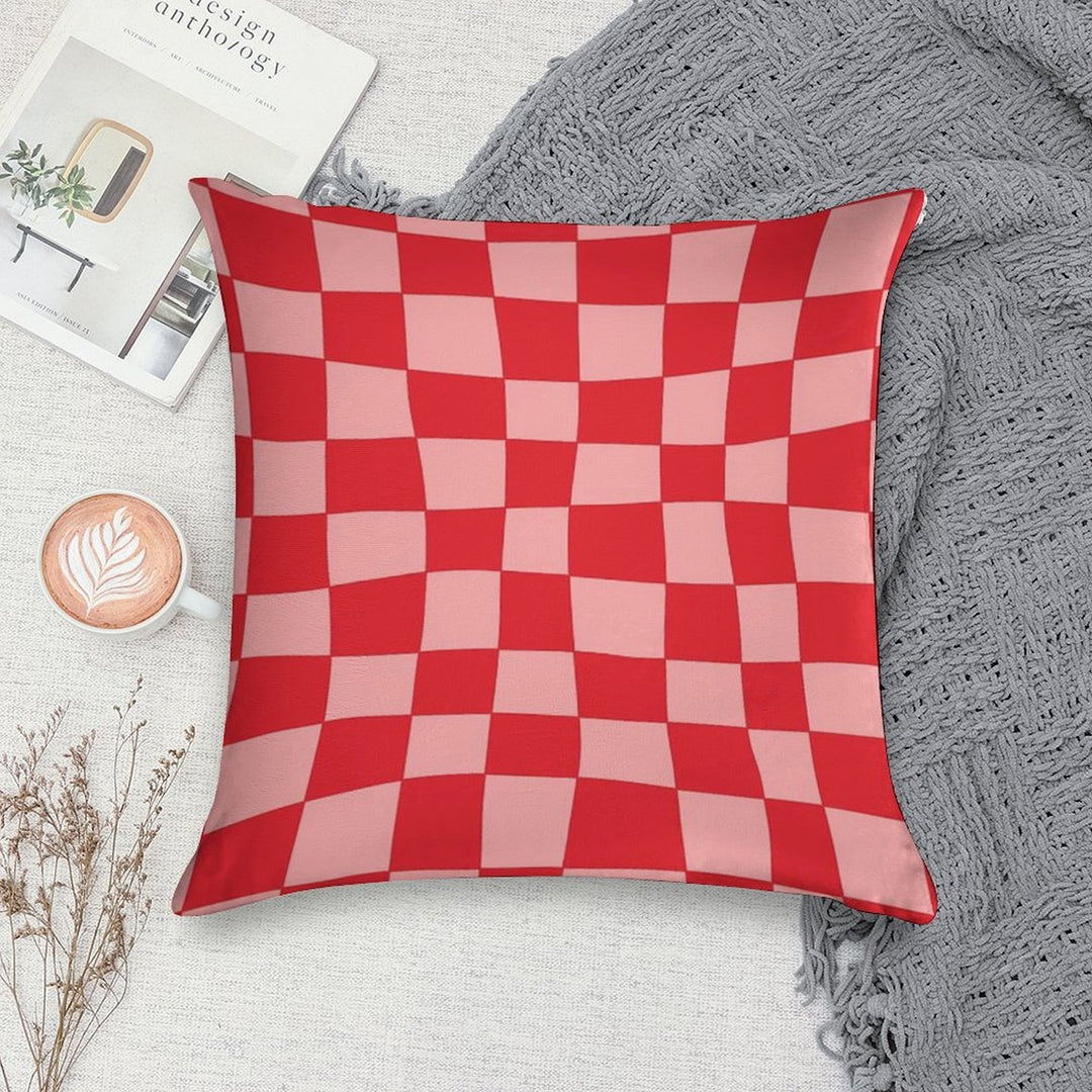 Hand Drawn Checkerboard Pattern (redpink) Soft Hidden Zipper Throw Pillow