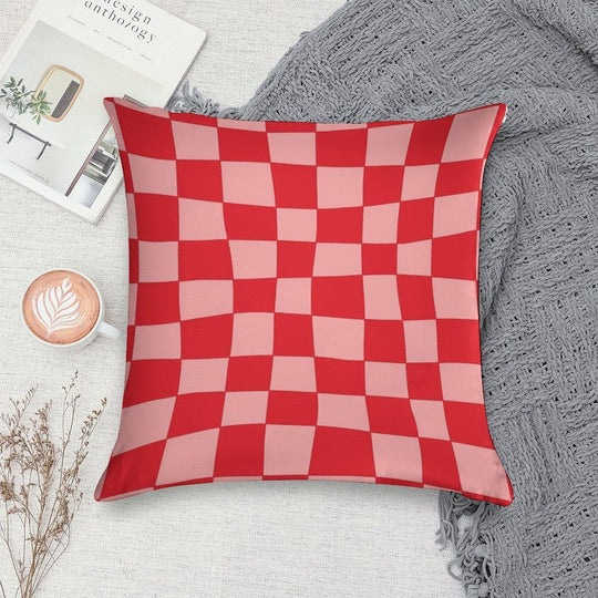 Hand Drawn Checkerboard Pattern (redpink) Soft Hidden Zipper Throw Pillow
